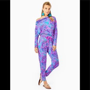 Lilly Pulitzer Sheera One-Shoulder Jumpsuit (Turquoise Oasis Shelleidoscope)